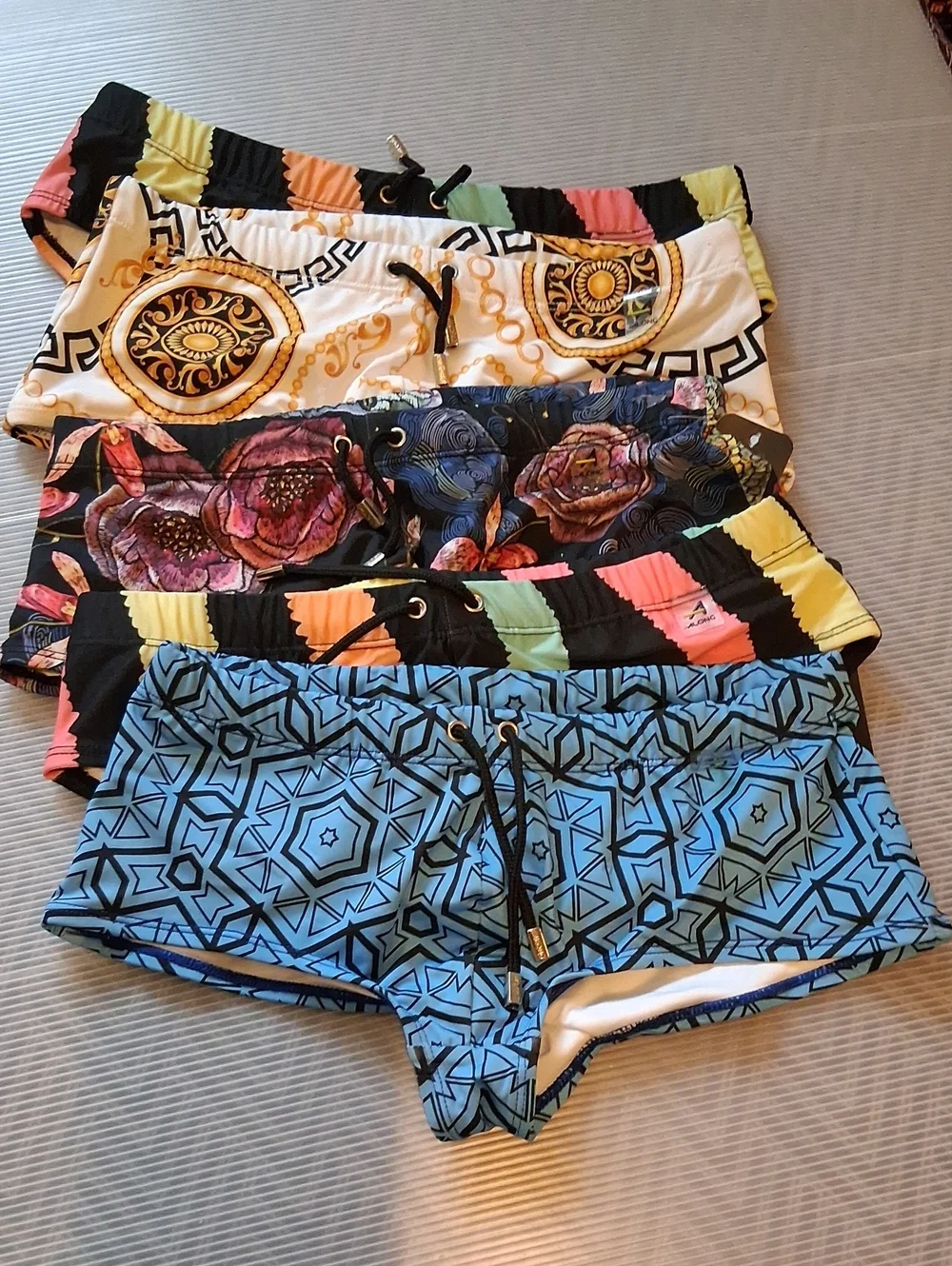 Men Blue Geometric Swim Shorts - Unbranded